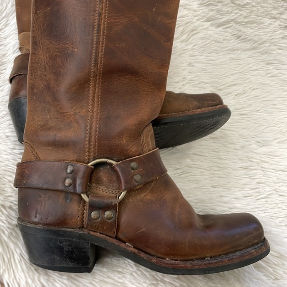Frye 12R Harness vintage Brown Tall Square Toe Moto Riding Boots Women’s 6.5 - Picture 5 of 12